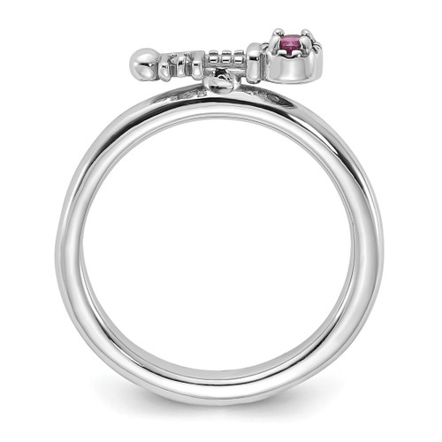 Sterling Silver Stackable Expressions Rhodium-Plated Rhodolite Garnet and White Topaz Key Ring, 2.5 mm - View 2