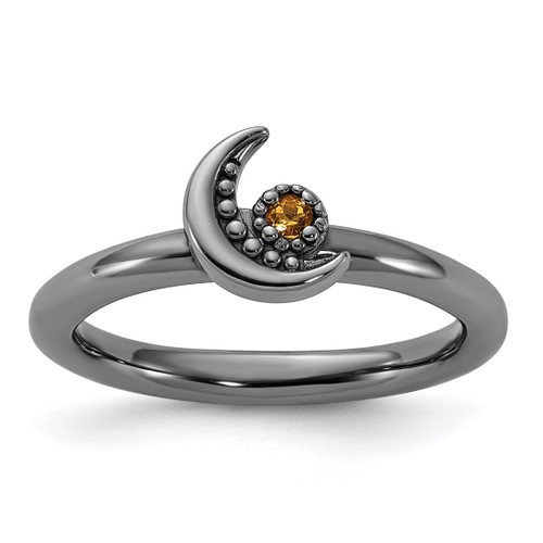 Sterling Silver Stackable Expressions Black Rhodium-Plated Citrine Moon Ring, 2.5 mm