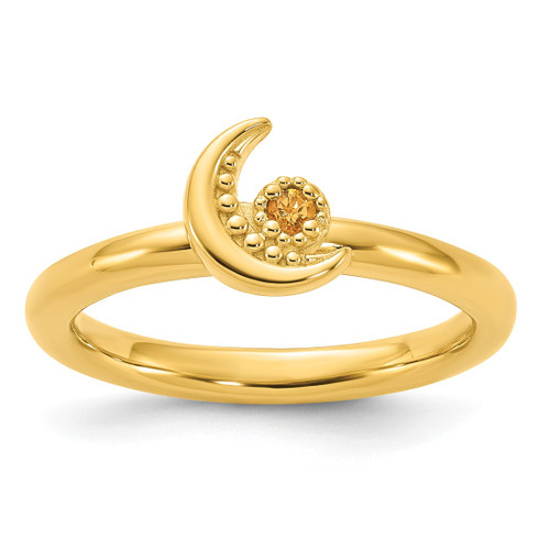 Sterling Silver Stackable Expressions Gold-Tone Citrine Moon Ring, 2.5 mm