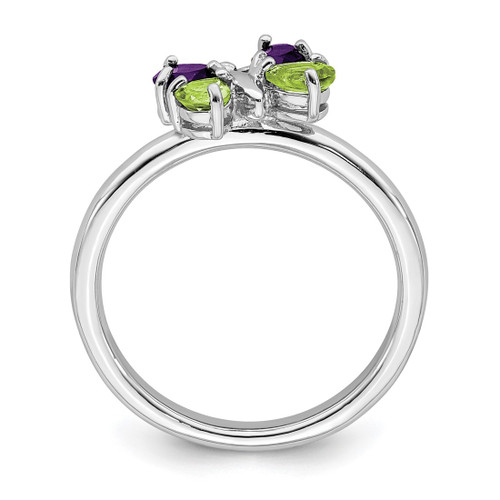 Rhodium-Plated Sterling Silver Stackable Expressions Amethyst & Peridot Butterfly Ring, 2.25 mm - View 2