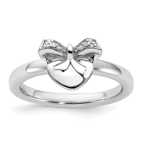 Rhodium-Plated Sterling Silver Stackable Expressions Heart with Bow 0.024ct Diamond Ring, 2.25 mm