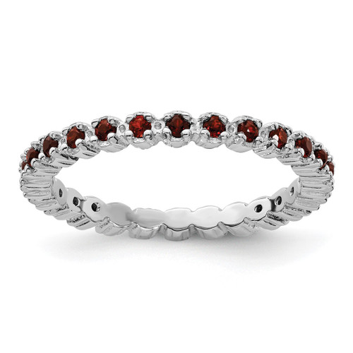 Rhodium-Plated Sterling Silver Stackable Expressions Garnet Ring, 2.25 mm - QSK350