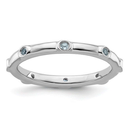Rhodium-Plated Sterling Silver Stackable Expressions Aquamarine Ring, 2.25 mm - QSK376