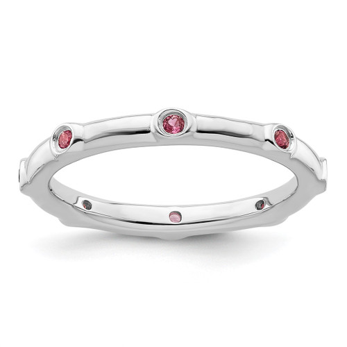 Rhodium-Plated Sterling Silver Stackable Expressions Pink Tourmaline Ring, 2.25 mm - QSK383