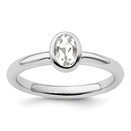 Rhodium-Plated Sterling Silver Stackable Expressions Oval White Topaz Ring, 2.25 mm