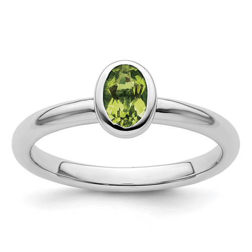 Rhodium-Plated Sterling Silver Stackable Expressions Oval Peridot Ring, 2.25 mm