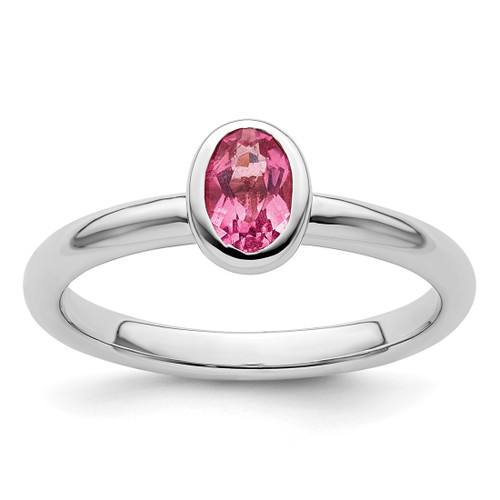 Rhodium-Plated Sterling Silver Stackable Expressions Oval Pink Tourmaline Ring, 2.25 mm