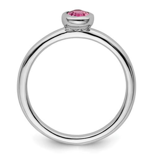 Rhodium-Plated Sterling Silver Stackable Expressions Oval Pink Tourmaline Ring, 2.25 mm - View 2