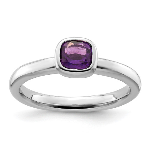 Rhodium-Plated Sterling Silver Stackable Expressions Cushion Cut Amethyst Ring, 2.25 mm