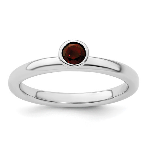 Rhodium-Plated Sterling Silver Stackable Expressions High 4 mm Round Garnet Ring