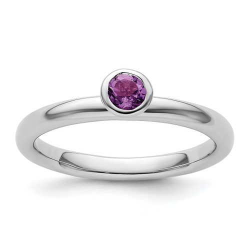 Rhodium-Plated Sterling Silver Stackable Expressions High 4 mm Round Amethyst Ring
