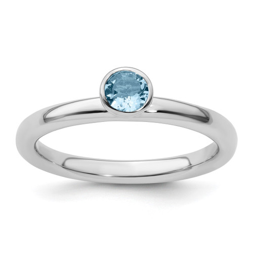 Rhodium-Plated Sterling Silver Stackable Expressions High 4 mm Round Aquamarine Ring