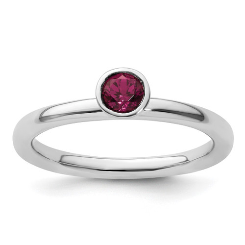 Rhodium-Plated Sterling Silver Stackable Expressions High 4 mm Round Rhodolite Garnet Ring