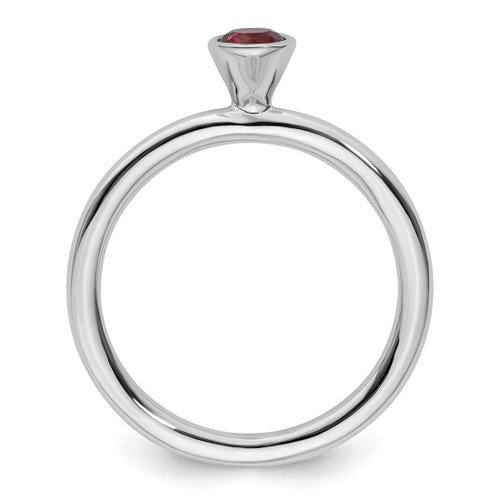 Rhodium-Plated Sterling Silver Stackable Expressions High 4 mm Round Rhodolite Garnet Ring - View 2