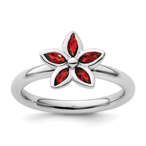 Rhodium-Plated Sterling Silver Stackable Expressions Garnet Flower Ring, 2.25 mm