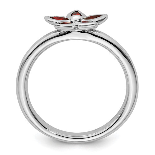 Rhodium-Plated Sterling Silver Stackable Expressions Garnet Flower Ring, 2.25 mm - View 2