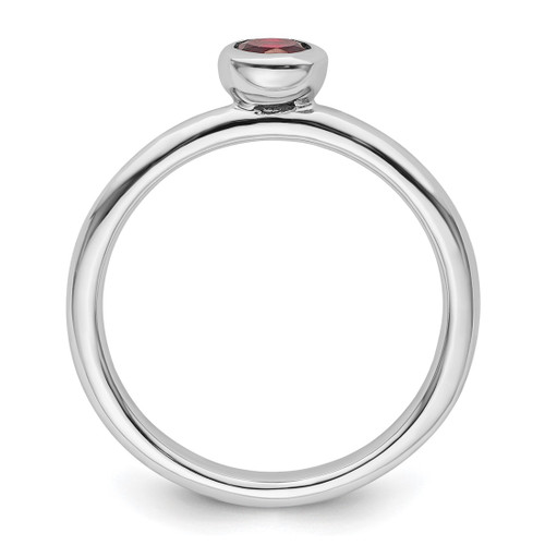 Rhodium-Plated Sterling Silver Stackable Expressions Low 4 mm Round Garnet Ring - View 2