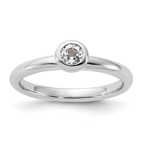 Rhodium-Plated Sterling Silver Stackable Expressions Low 4 mm Round White Topaz Ring