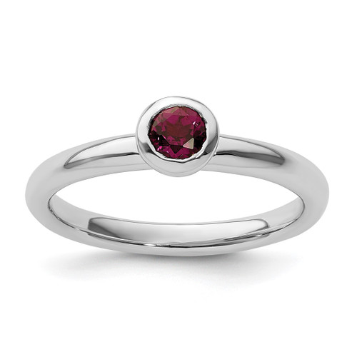 Rhodium-Plated Sterling Silver Stackable Expressions Low 4 mm Round Rhodolite Garnet Ring