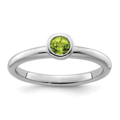 Rhodium-Plated Sterling Silver Stackable Expressions Low 4 mm Round Peridot Ring