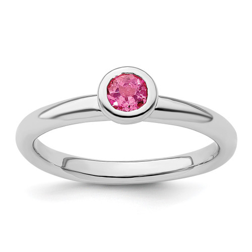 Rhodium-Plated Sterling Silver Stackable Expressions Low 4 mm Round Pink Tourmaline Ring