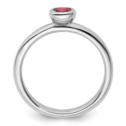Rhodium-Plated Sterling Silver Stackable Expressions Low 4 mm Round Pink Tourmaline Ring - View 2