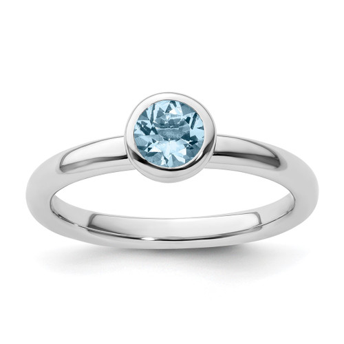 Rhodium-Plated Sterling Silver Stackable Expressions Low 5 mm Round Aquamarine Ring