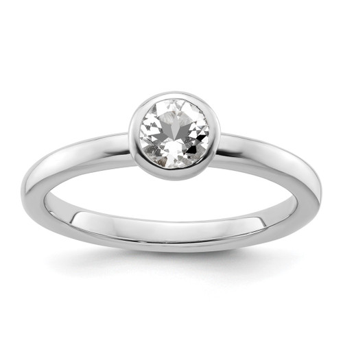 Rhodium-Plated Sterling Silver Stackable Expressions Low 5 mm Round White Topaz Ring