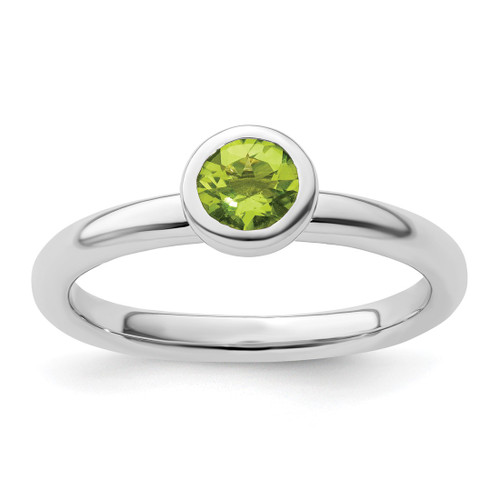 Rhodium-Plated Sterling Silver Stackable Expressions Low 5 mm Round Peridot Ring