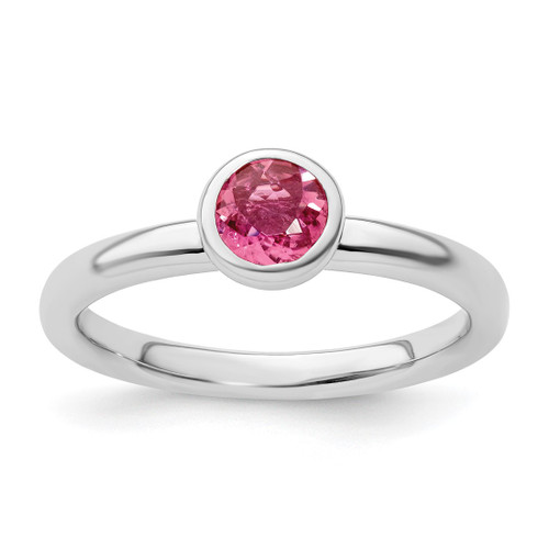 Rhodium-Plated Sterling Silver Stackable Expressions Low 5 mm Round Pink Tourmaline Ring