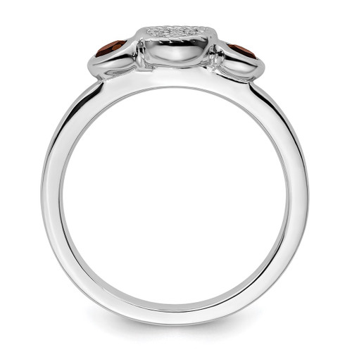 Rhodium-Plated Sterling Silver Stackable Expressions Dbl Round Garnet & 0.05ct Diamond. Ring, 2.25 mm - View 2