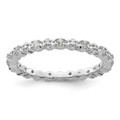 Rhodium-Plated Sterling Silver Stackable Expressions White Topaz & Diamond Ring, 2.25 mm