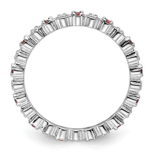 Rhodium-Plated Sterling Silver Stackable Expressions Pink Tourm & Diamond Ring, 2.25 mm - View 2