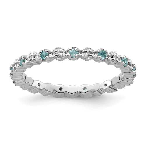 Rhodium-Plated Sterling Silver Stackable Expressions Blue Topaz & Diamond Ring, 2.25 mm
