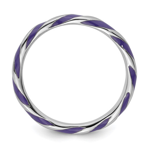 Rhodium-Plated Sterling Silver Stackable Expressions Twisted Purple Enameled Ring, 2.4 mm - View 2