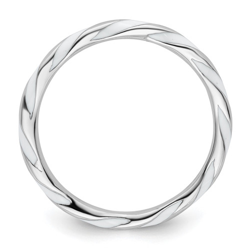 Rhodium-Plated Sterling Silver Stackable Expressions Twisted White Enameled Ring, 2.4 mm - View 2
