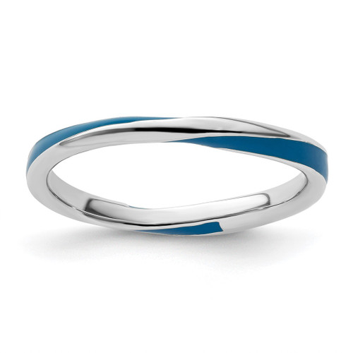 Rhodium-Plated Sterling Silver Stackable Expressions Twisted Blue Enameled Ring, 2.5 mm