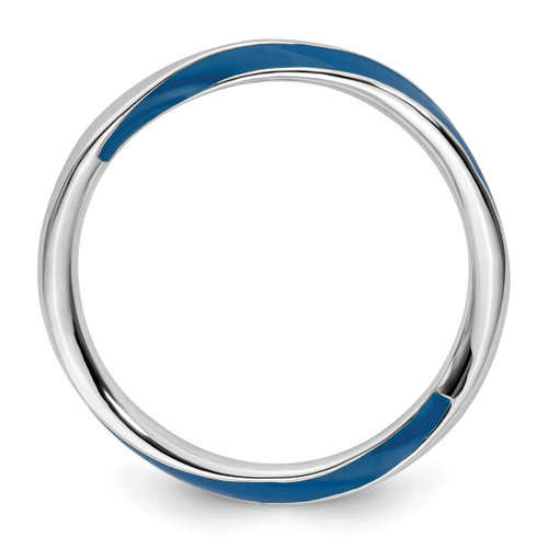 Rhodium-Plated Sterling Silver Stackable Expressions Twisted Blue Enameled Ring, 2.5 mm - View 2