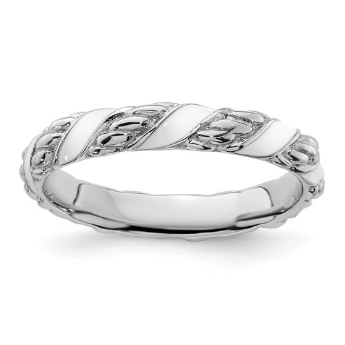 Rhodium-Plated Sterling Silver Stackable Expressions Polished White Enameled Ring, 3.25 mm