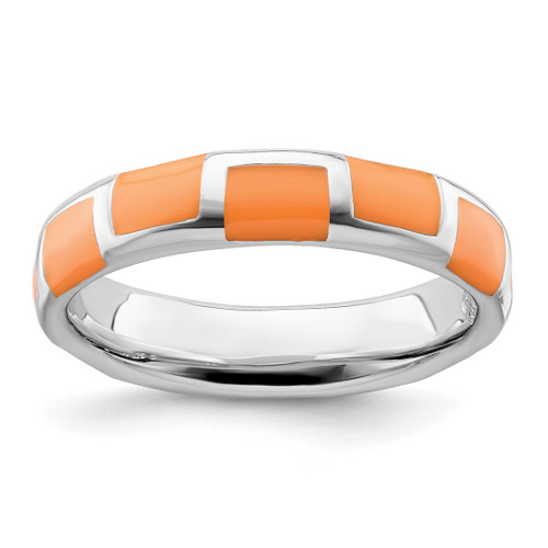 Rhodium-Plated Sterling Silver Stackable Expressions Polished Orange Enameled Ring, 4.5 mm