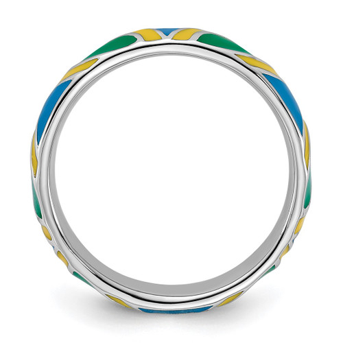 Rhodium-Plated Sterling Silver Stackable Expressions Polished Multi Color Enameled Ring, 4.5 mm - View 2
