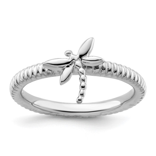 Rhodium-Plated Sterling Silver Stackable Expressions Dragonfly Ring, 2.5 mm