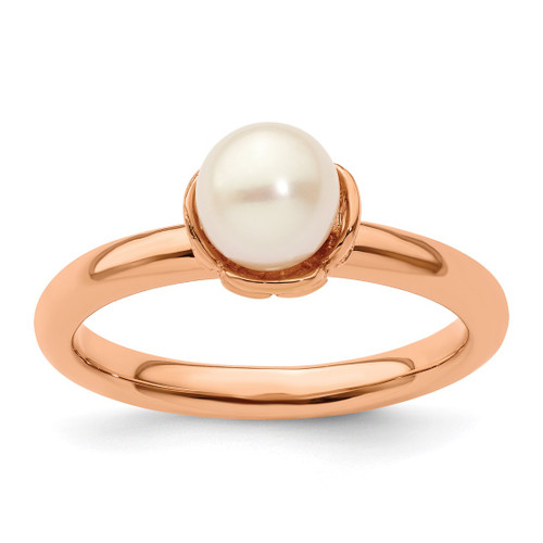 Sterling Silver Stack Exp. White Cultured Freshwater Pearl Pink-Plated Ring, 2.5 mm