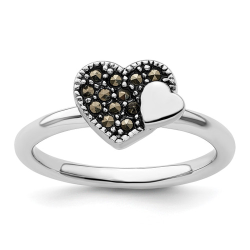 Rhodium-Plated Sterling Silver Stackable Expressions Marcasite Heart Ring, 2.25 mm