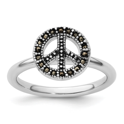 Rhodium-Plated Sterling Silver Stackable Expressions Marcasite Peace Sign Ring, 2.25 mm