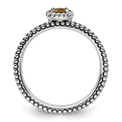 Sterling Silver Stackable Expressions Checker-Cut Citrine Antiqued Ring, 2.5 mm - View 2