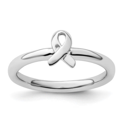 Rhodium-Plated Sterling Silver Stackable Expressions Awareness Ribbon Ring, 2.25 mm