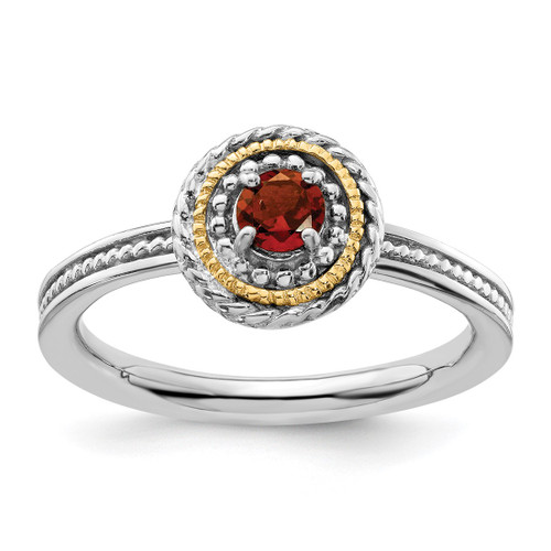 Rhodium-Plated Sterling Silver & 14K Two-Tone Gold Stackable Expressions Garnet Ring, 2.25 mm