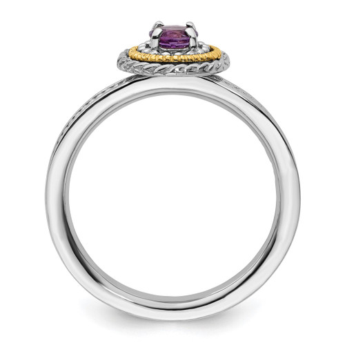Rhodium-Plated Sterling Silver & 14K Two-Tone Gold Stackable Expressions Amethyst Ring, 2.25 mm - View 2