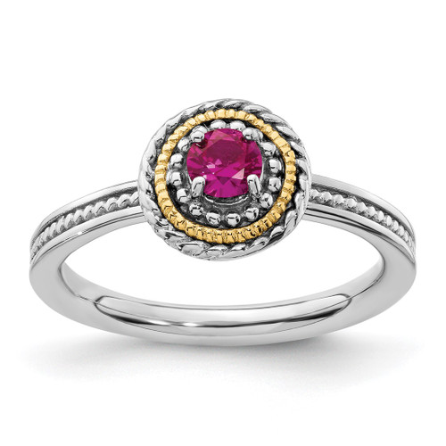 Rhodium-Plated Sterling Silver & 14K Two-Tone Gold Stackable Expressions Lab-Created Ruby Ring, 2.25 mm